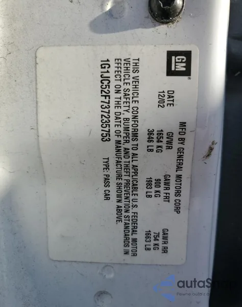 2003 Chevrolet Cavalier from USA, damaged, VIN 1G1JC52F737235753